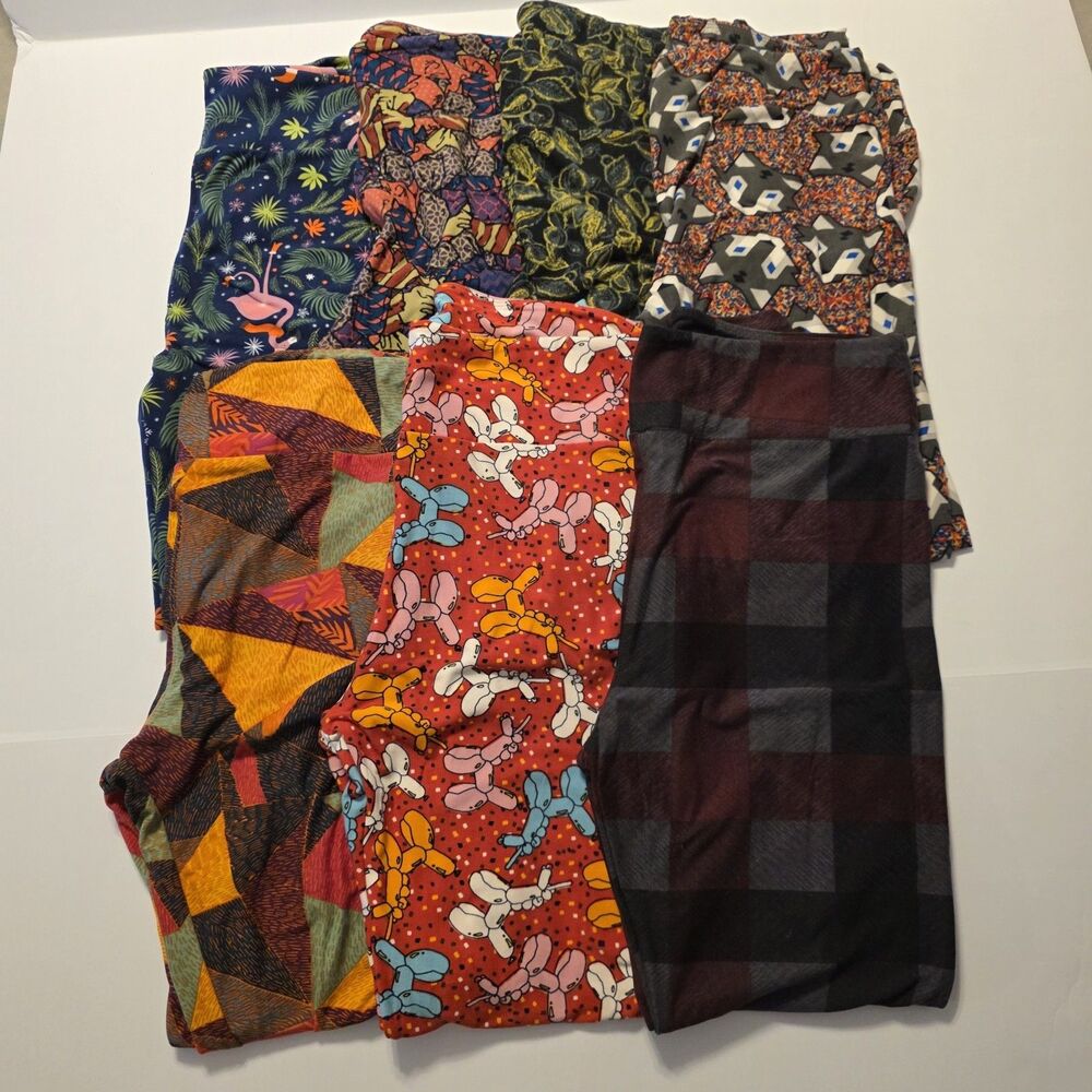 LuLaRoe Tall & Curvy T/C Multicolor High Rise Stretch Leggings 27in. Lot 7